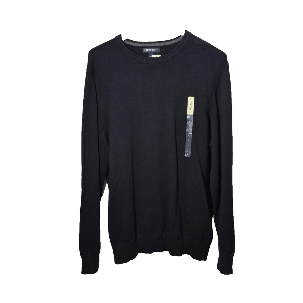 Cherokee Sweater Mens Large Black Ebony Crewneck‎ Pullover 100% Cotton New Tag
